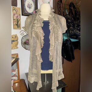 Fever y2k Open Knit taupe ruffled cardigan short sleeve